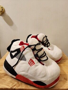Jordan-inspired Adult Unisex Size Medium Plush White and Red Sneaker Slippers